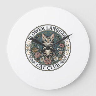 Blumensprache Katze Katze Grafik T-Shirt Kunst - B Große Wanduhr