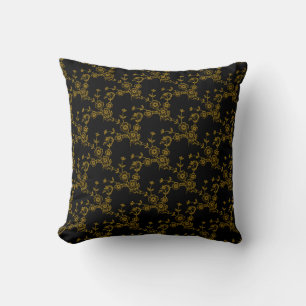 Blumenspray, Schwarz-Gold-PLATZ-PILLOW Kissen