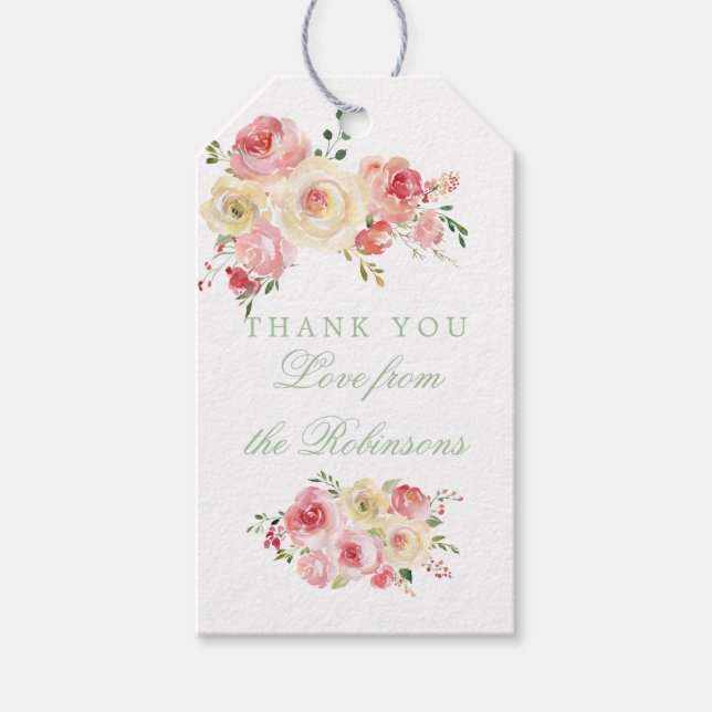 Blumenspülung und Babydusche Danke Geschenkanhänger (Vorderseite)