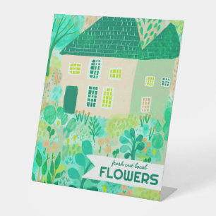 Blumenstand Florist Selbstgezogen Garten Aquarell Sockelschild