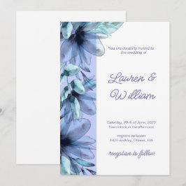 Blumenstaubblauer violetter Hochzeitsinvestit Einladung
