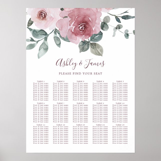 Blumenstäube Rosa Hochzeitstabelle Poster (Vorne)