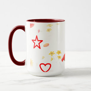 Blumenstern & Herz-Tasse - Helle Sonnenblumen & Ro Tasse