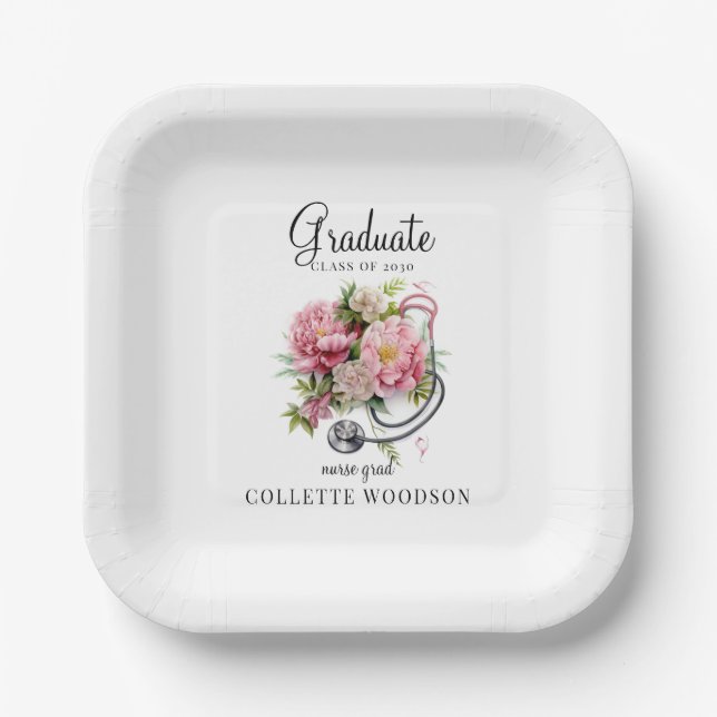 Blumenstethoskop Nurse Grad Klasse 20XX Pappteller (Vorderseite)