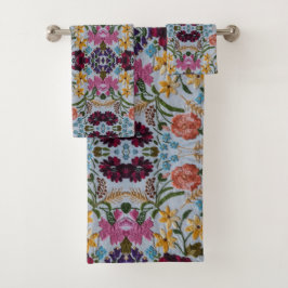 Blumenstickermuster mit schönen Blume Badhandtuch Set