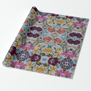 Blumenstickermuster mit schönen Blume Geschenkpapier