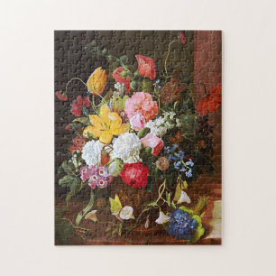 Blumenstilleben mit Rosen, Tulpen und Veilchen