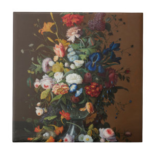 Blumenstillleben mit Vogelnest Severin Roesen Fliese