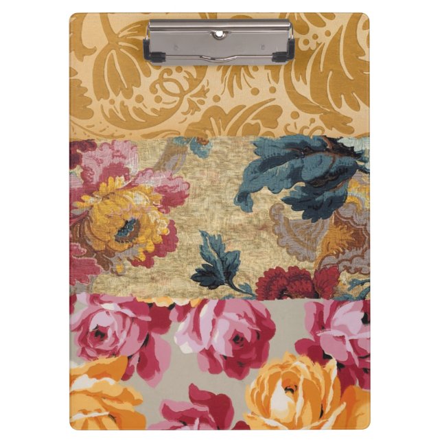 Blumenstoff-Patchwork (Gold) Personalisiert Klemmbrett (Vorderseite)