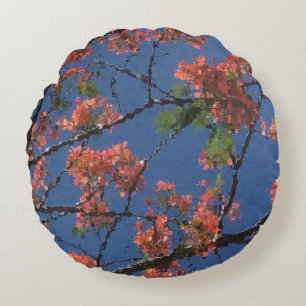 Blumenstoffe, blau rundes kissen