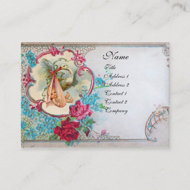 BLUMENSTORK BABY DUSCHE MIT ROSE MONOGRAM VISITENKARTE (Vorderseite)