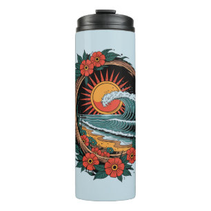 Blumenstrandliebhaber Sonnenuntergang Urlaub Gesch Thermosbecher