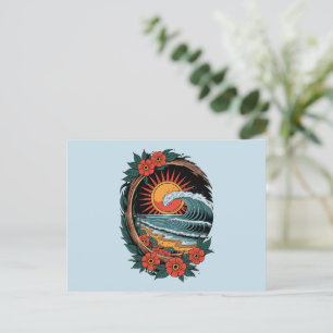 Blumenstrandliebhaber-Sonnenuntergangs-Urlaubsgesc Postkarte