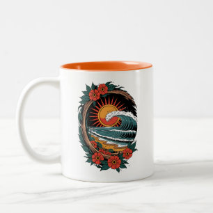 Blumenstrandliebhaber-Sonnenuntergangs-Urlaubsgesc Zweifarbige Tasse