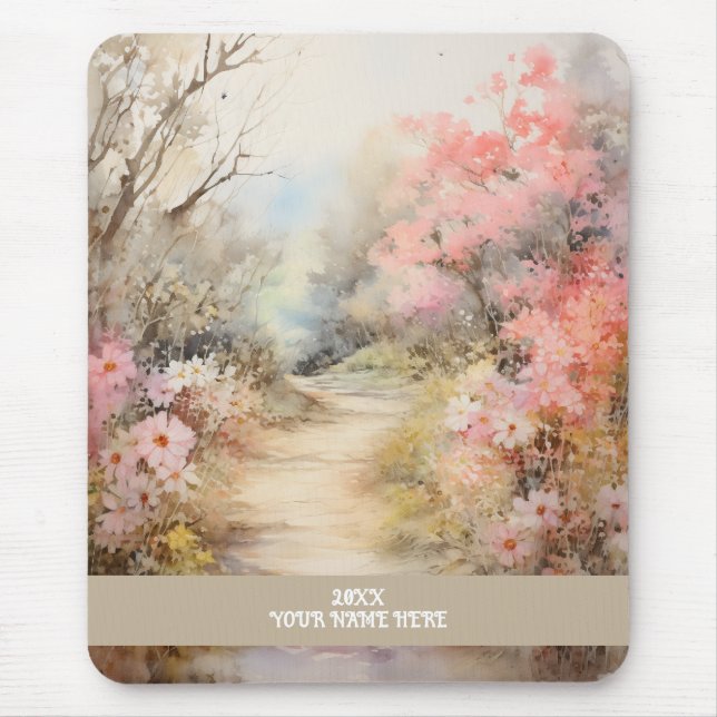 Blumenstraße Rosa Mousepad (Vorne)