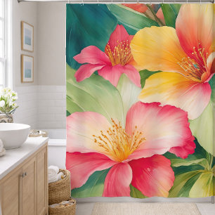 Blumenstrauß Aquarell Tropische Blumen Duschvorhang