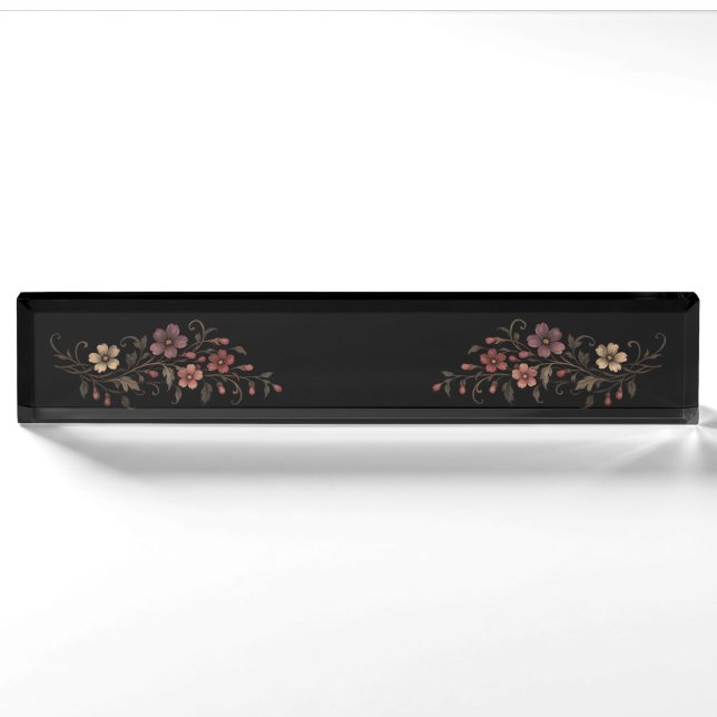 Blumenstrauß auf Schwarz Namensplakette (Vorderseite)
