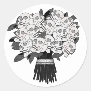 Blumenstrauß aus Totenkopfrosen in Schwarz und Wei Runder Aufkleber