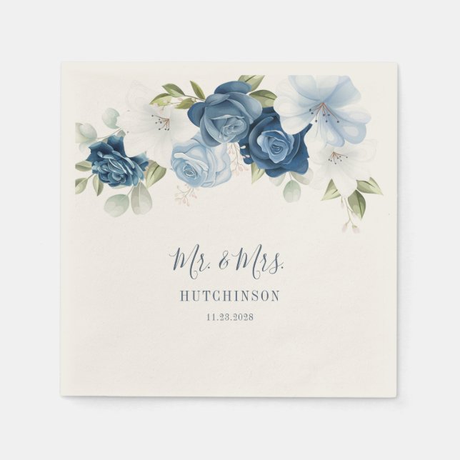 Blumenstrauß Blaue Grüne Hochzeitsempfehlung Serviette (Vorderseite)