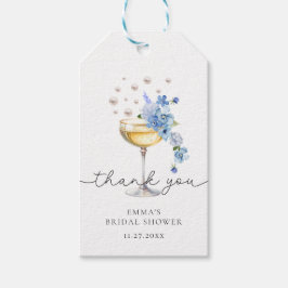 Blumenstrauß Blaue Perlen & Prosecco Brautparty Geschenkanhänger