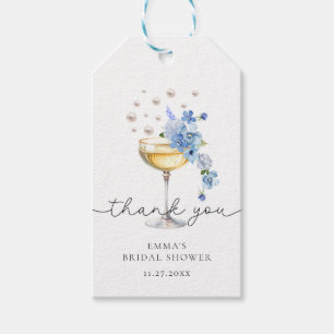 Blumenstrauß Blaue Perlen & Prosecco Brautparty Geschenkanhänger