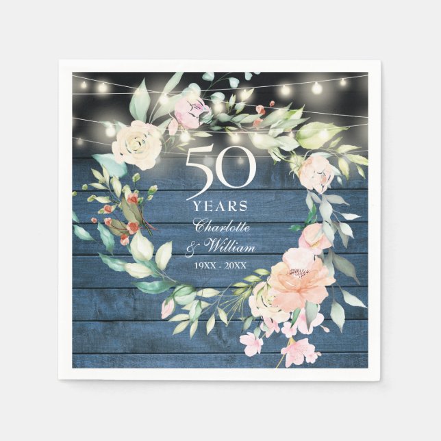 Blumenstrauß blauer Rustikal, 50 Jahre alt Serviette (Vorderseite)