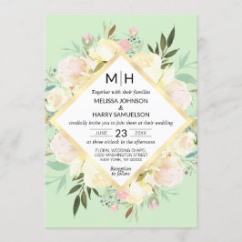 Blumenstrauß-Bouquet Pink Mint Gold Hochzeit Einladung