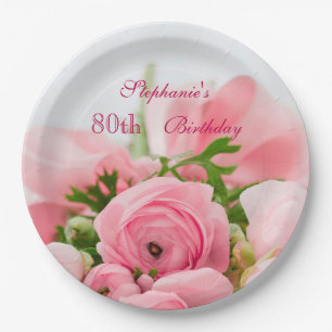 Blumenstrauß des rosa Rosen-80. Geburtstages Pappteller