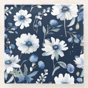 Blumenstrauß Elegant Aquarell Blau Glasuntersetzer