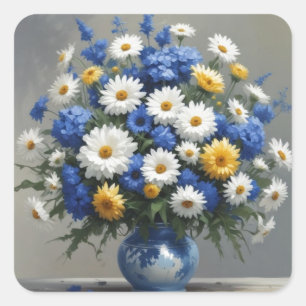 Blumenstrauß Elegante Aquarellmalerei Quadratischer Aufkleber