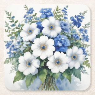 Blumenstrauß Elegante Aquarellmalerei Rechteckiger Pappuntersetzer