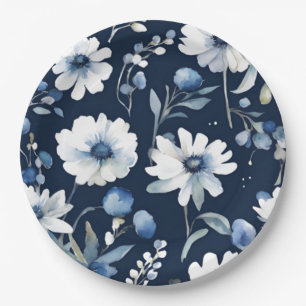 Blumenstrauß Elegante Wasserfarbe Blau Pappteller