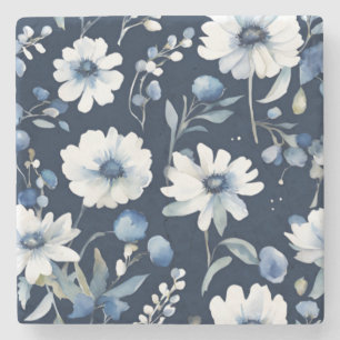 Blumenstrauß Elegante Wasserfarbe Blau Steinuntersetzer