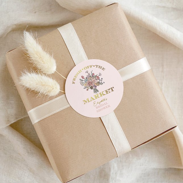 Blumenstrauß Frisch vom Markt Brautdusche Runder Aufkleber (Floral Bouquet Fresh off the Market Bridal Shower Classic Round Sticker)