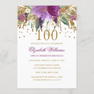 Blumenstrauß-Glitzer Sparkling Amethyst 100. Gebur Einladung