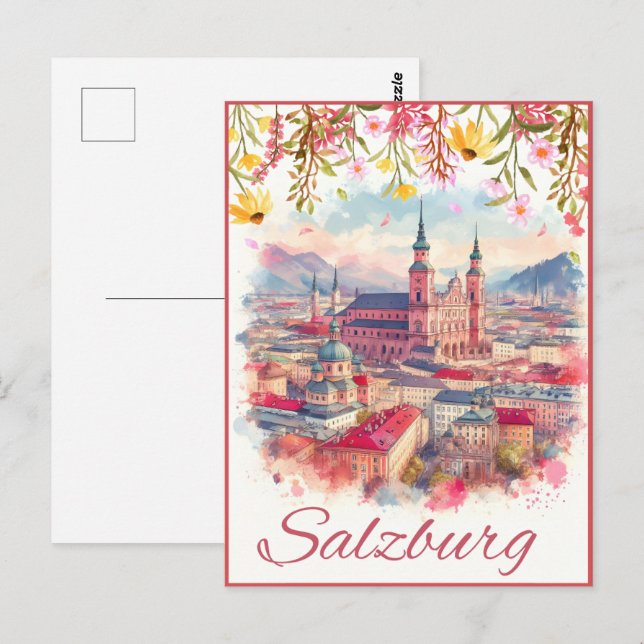 Blumenstrauß Hauptstadt salzburg skyline Postkarte (Vorne/Hinten)