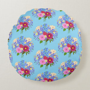 Blumenstrauss Hellblau Rundes Kissen