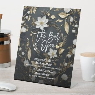 Blumenstrauß Hochzeit Das Bar ist ein offenes Getr Sockelschild