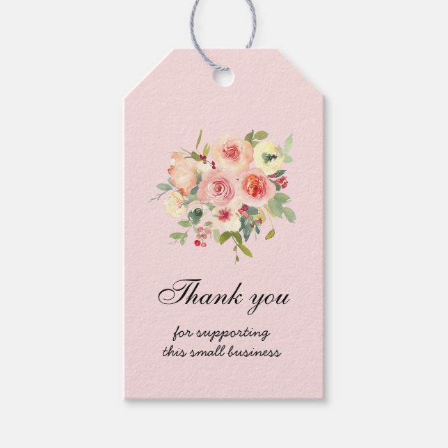 Blumenstrauß in Aquarellfarben in Rosa Vielen Dank Geschenkanhänger (Vorderseite)