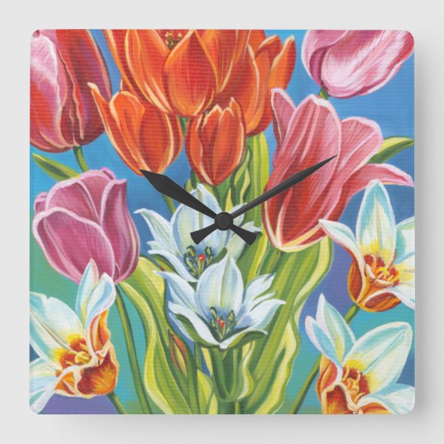 Blumenstrauß in Grenze III Quadratische Wanduhr (Vorderseite)