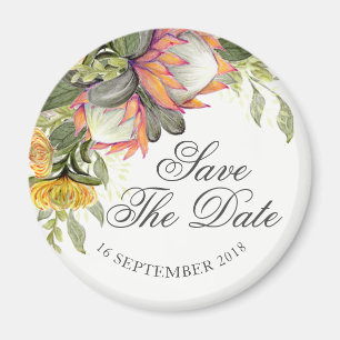 Blumenstrauß König-Protea, der Save the Date Magnet