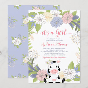 Blumenstrauß Kuh Girl Babydusche Einladung