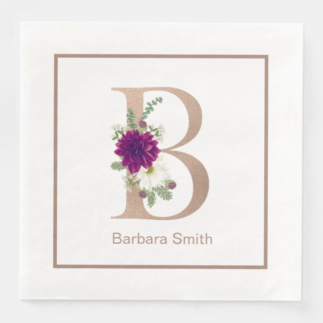 Blumenstrauß, kundenspezifischer Brief B Monogramm Serviette (Vorderseite)