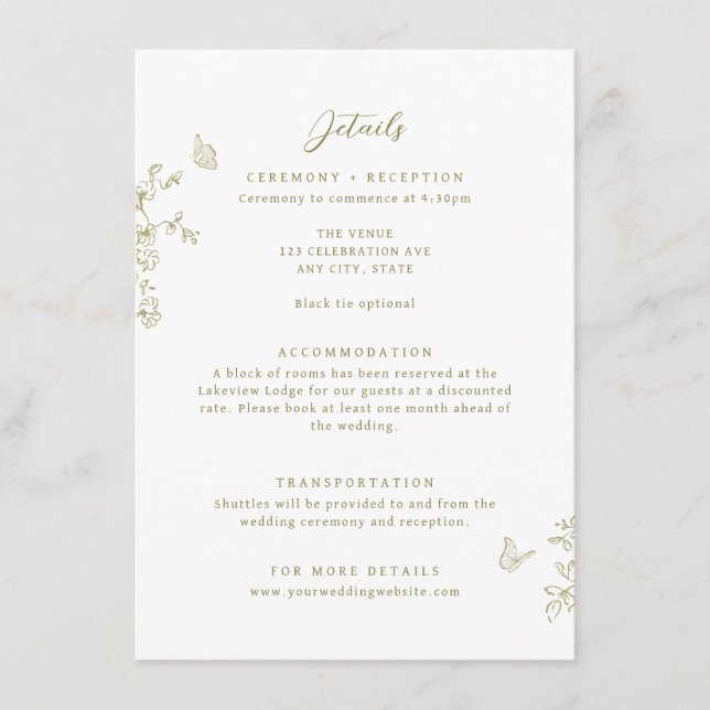 Blumenstrauß-Kunstschmetterlinge Hochzeiten Detail Begleitkarte (Vorderseite)