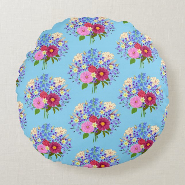 Blumenstrauss Light Blue Rundes Kissen (Vorderseite)