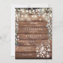 Blumenstrauß Lights Mason Jar Rustic Wood Wedding Einladung