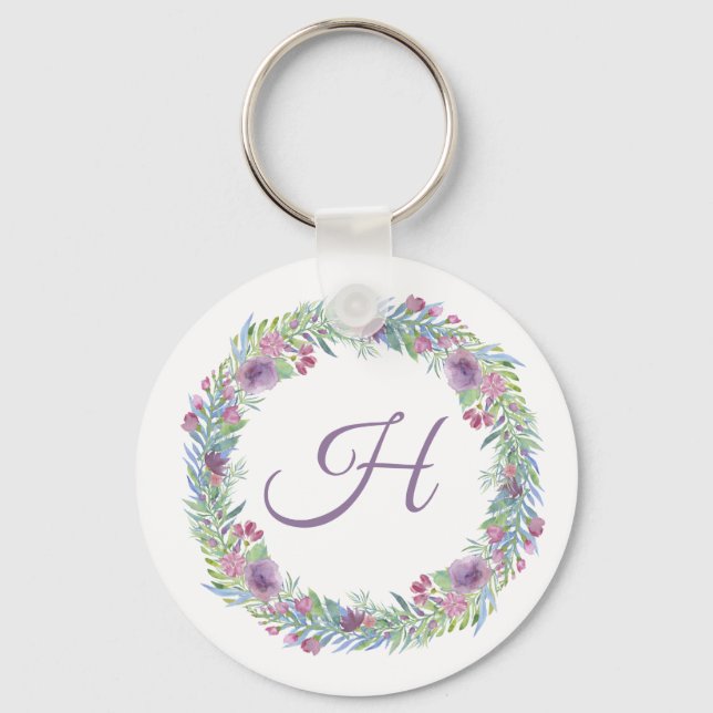 Blumenstrauß Mit Monogramm Personalisiert Schlüsselanhänger (Vorderseite)