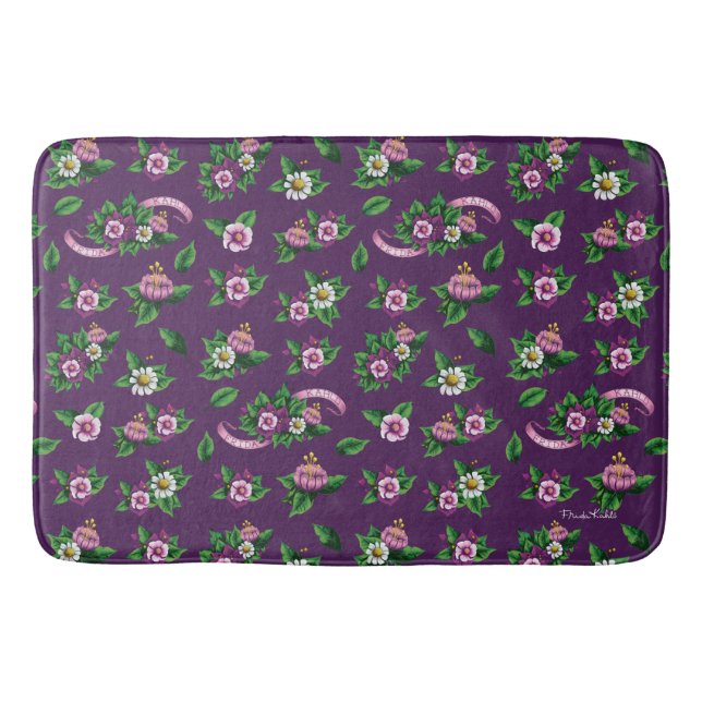 Blumenstrauß-Muster Frida Kahlos | Purlpe Badematte (Vorderseite)