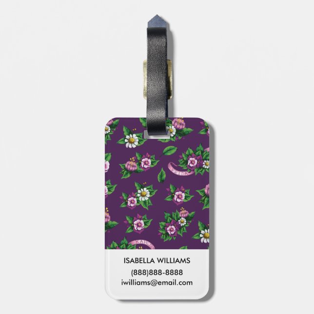 Blumenstrauß-Muster Frida Kahlos | Purlpe Gepäckanhänger (Rückseite vertikal)