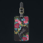 Blumenstrauß-Name-Adresse Burgunders blaue Gepäckanhänger<br><div class="desc">Hübsche Blumen des schwarzen Gepäckumbaus in rosa,  in Blauem und Burgunder. Fügen Sie Ihren Namen in einem reizenden Skript hinzu. Und auf der Rückseite,  Ihr Name und Anschrift.</div>